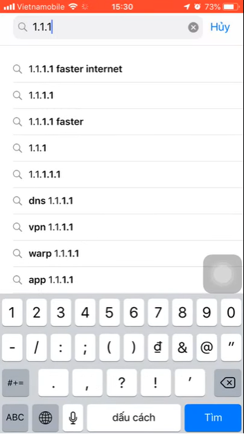 Ở ô tìm kiếm gõ 1.1.1.1