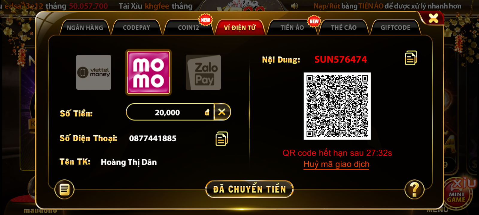 Quét mã QR của ví điện tử